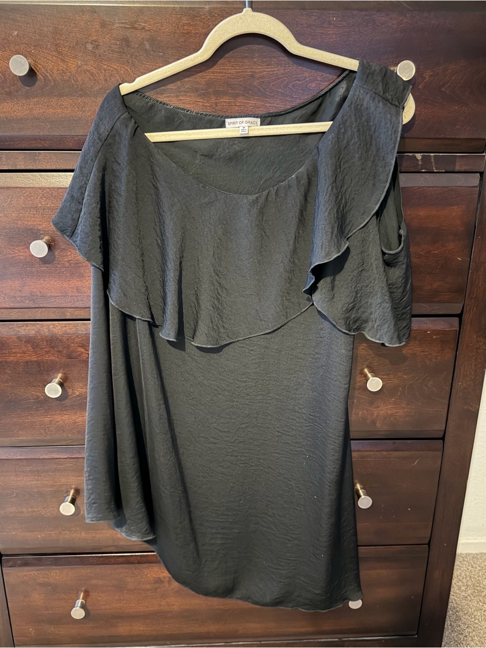 One-Shoulder Ruffle Dress in Black by Sprit of Grace